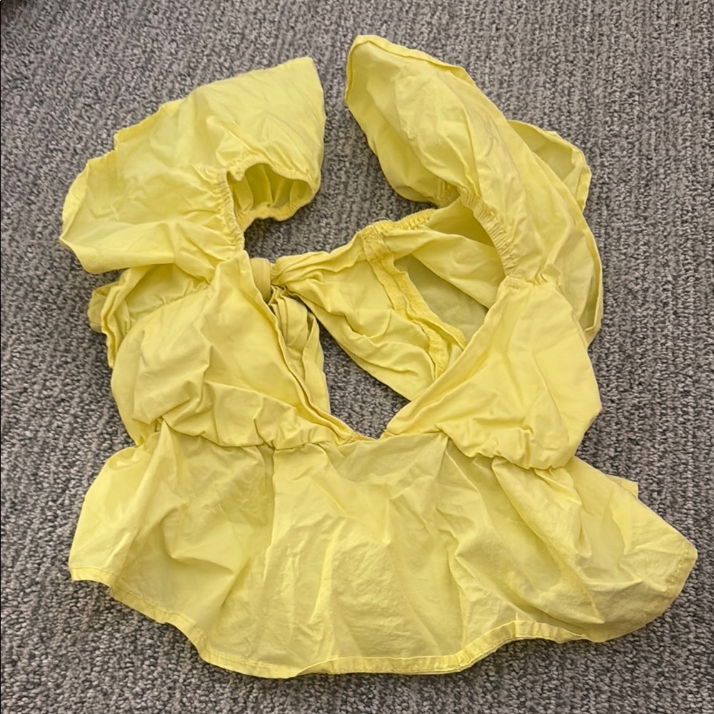 SHEIN Yellow Ruffled Tie Front Blouse